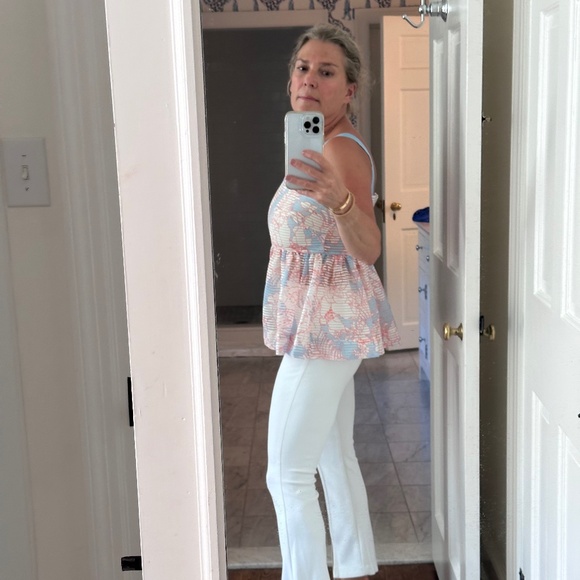 Paul & Joe Sister White Blue Red Floral Peplum Tank Top Size Small - Picture 2 of 8